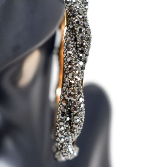 3" Braid Twist Hematite Rhinestone Hoop Earrings - Picture 8 of 12